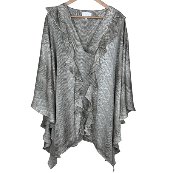 ALEXIS Womens Satin Ruffle V Neck Poncho Blouse Small Made in USA Romantic Boho - Picture 2 of 12